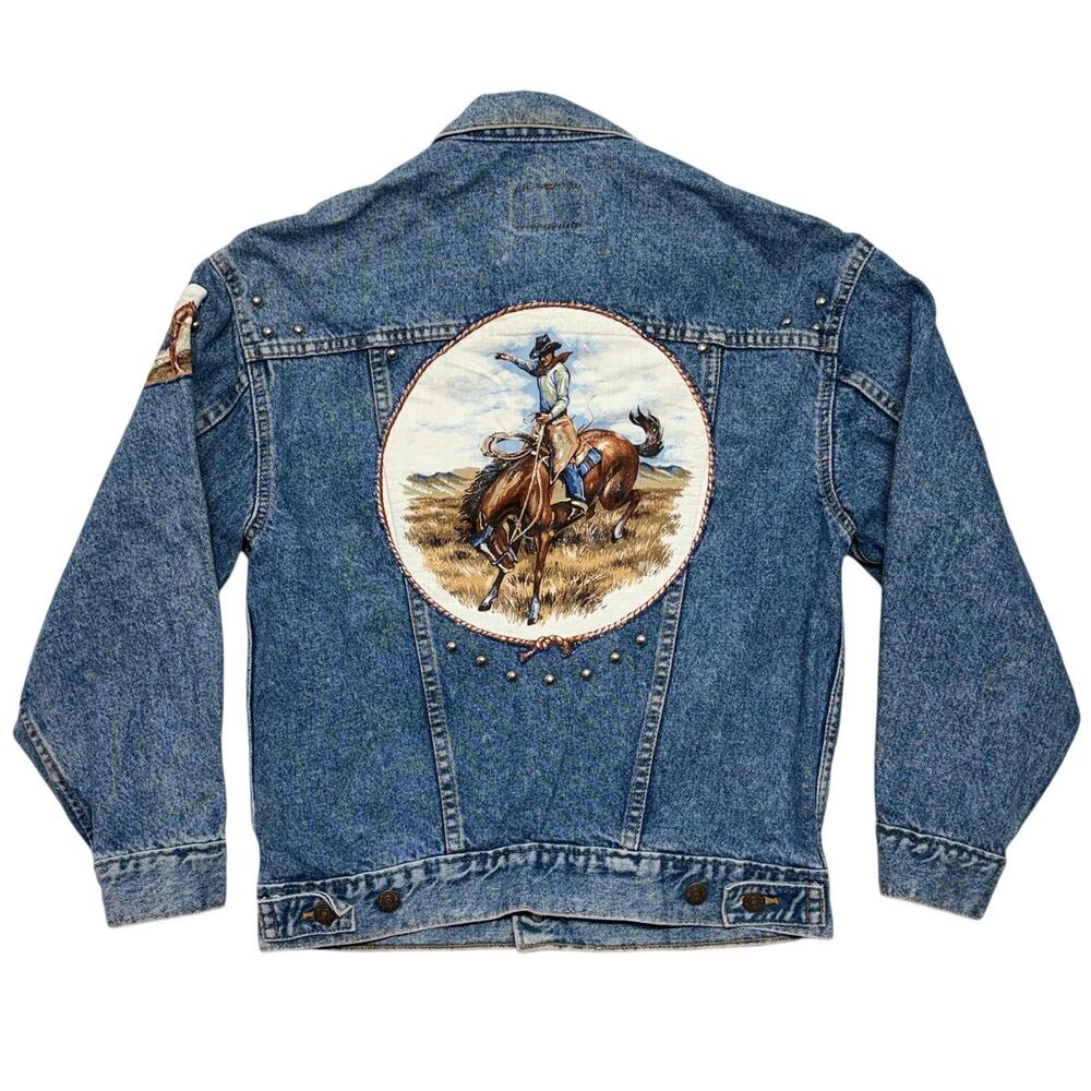Vintage 80s Levi's Type III Denim Jacket Large Western Made USA Custom Studded
